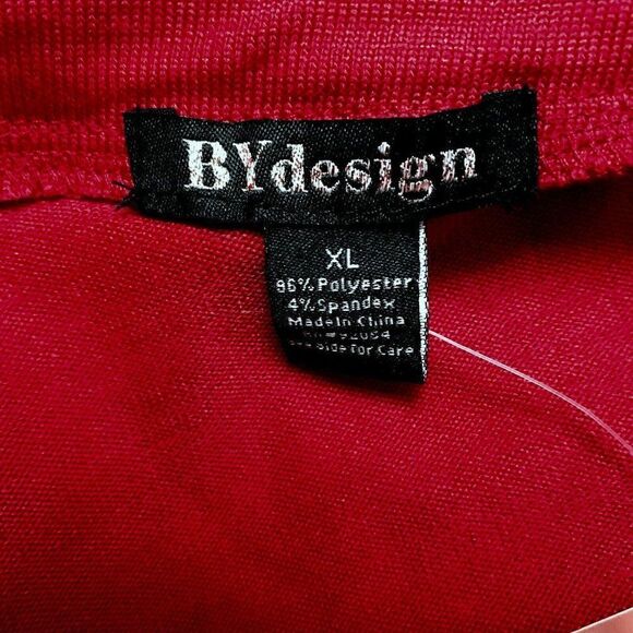 By Design True Red Knit Top V-Neck Pullover Sz XL Cross Over Rhinestone Band - Picture 5 of 7